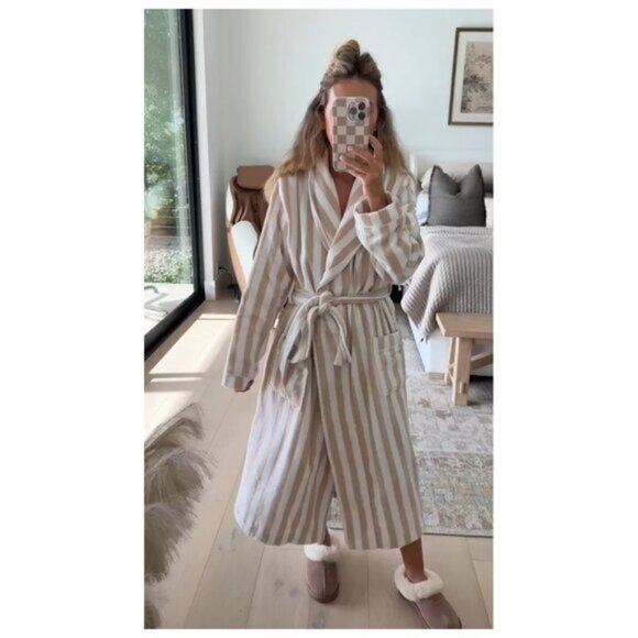 NORDSTROM Stripe Hydrocotton Terry Robe in Pink Peachskin White Stripe Medium